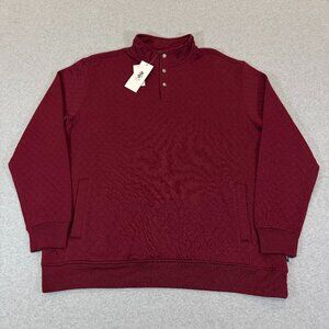IZOD Sport Mens Quilted Snap Mock Neck Pullover Sweatshirt Maroon XL Pockets NWT